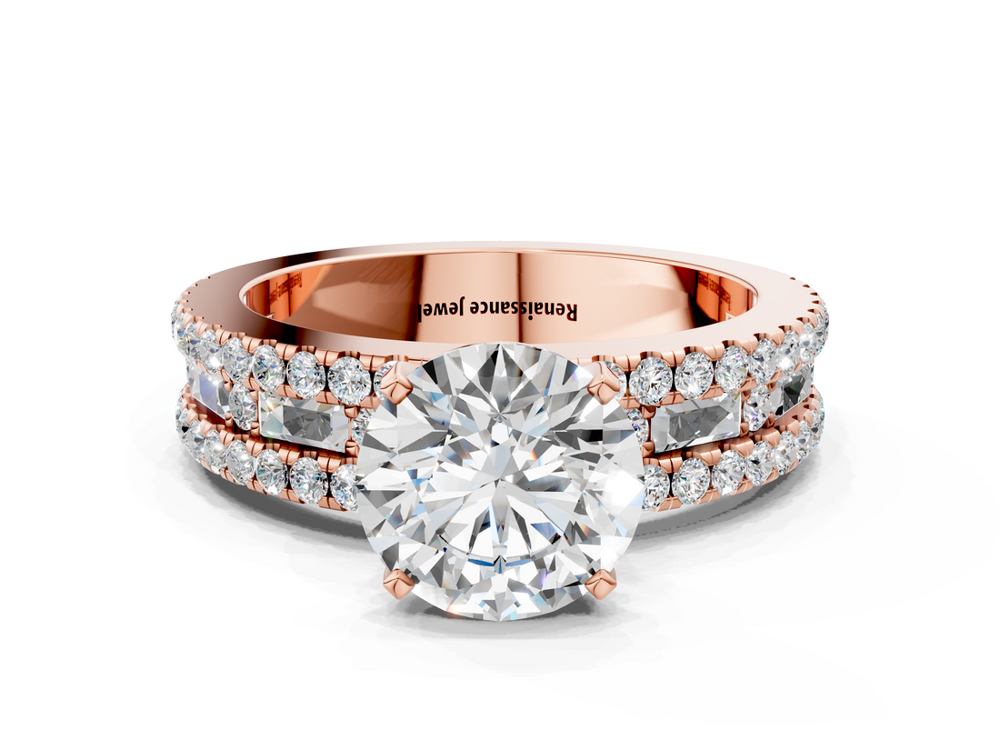 Rose gold Round Solitaire Diamond with Pave and Channel Set Band_82