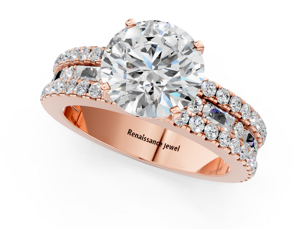 Rose gold Round Cut Diamond Solitaire Ring with Pavé and Channel Set Band