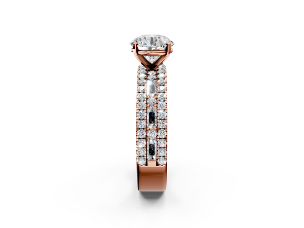 Rose gold Round Cut Diamond Solitaire Ring with Pavé and Channel Set Band