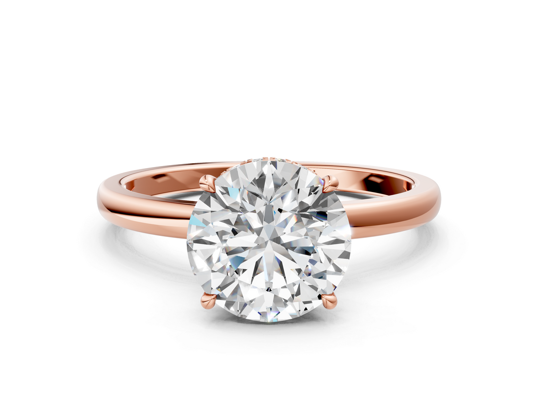 Rose gold Round Solitaire Engagement Ring with Cathedral Band and Four-Prong Setting_21