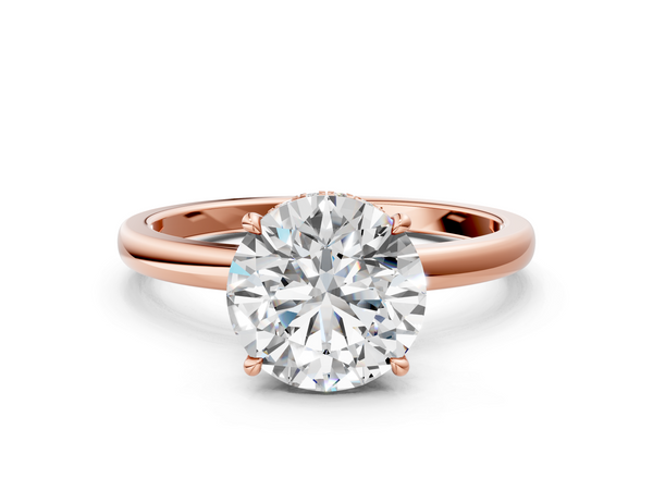 Rose gold Round Solitaire Engagement Ring with Cathedral Band and Four-Prong Setting