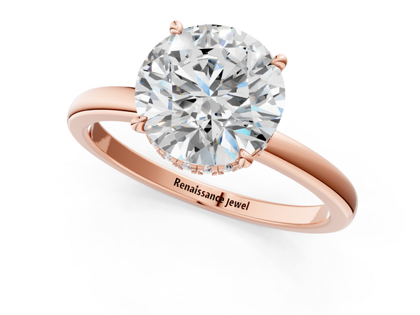 Rose gold Round Solitaire Engagement Ring with Cathedral Band and Four-Prong Setting