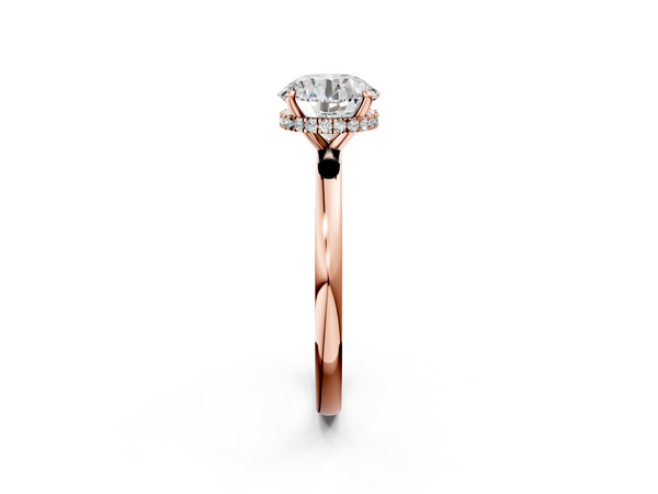 Rose gold Round Solitaire Engagement Ring with Cathedral Band and Four-Prong Setting