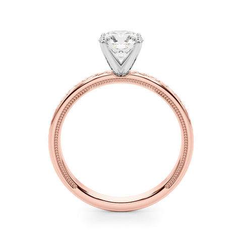 Rose gold Round Solitaire Engagement Ring with Scrollwork Band and Four-Prong Setting 2