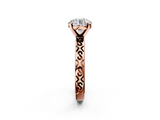 Rose gold Round Solitaire Engagement Ring with Scrollwork Band and Four-Prong Setting_152