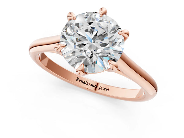 Rose Gold Round Cathedral Solitaire Engagement Ring Setting with Plain Arched Shoulders
