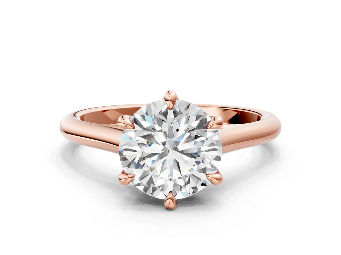 Rose gold Round Solitaire Engagement Ring with Six-Prong Setting and Classic Band