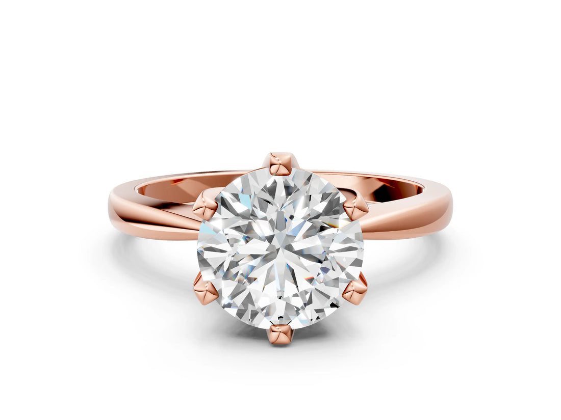 Rose gold Round Solitaire Engagement Ring with Six-Prong Setting and Tapered Band_6