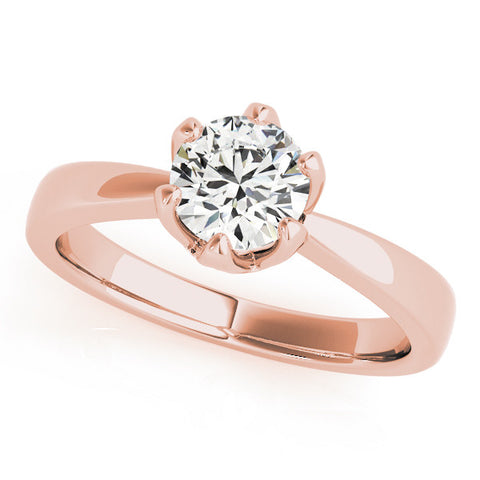 Rose gold Round Solitaire Engagement Ring with Six-Prong Setting and Tapered Band