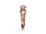 Rose gold Round Solitaire Filigree Engagement Ring with Halo and Prong Setting_75