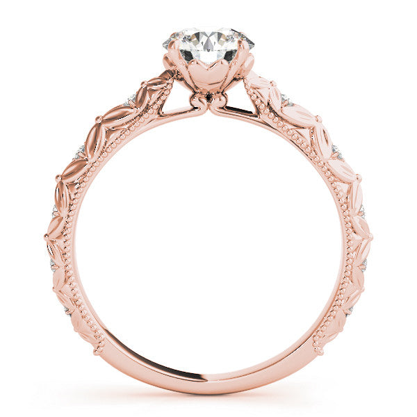 Rose gold Round Solitaire Floral Milgrain Engagement Ring 1