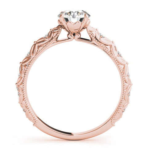 Rose gold Round Solitaire Floral Milgrain Engagement Ring 1