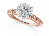 Rose gold Round Solitaire Floral Milgrain Engagement Ring_33
