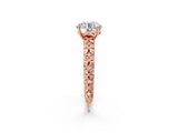 Rose gold Round Solitaire Floral Milgrain Engagement Ring_34