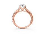 Rose gold Round Solitaire Floral Milgrain Engagement Ring_35