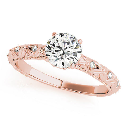 Rose gold Round Solitaire Floral Milgrain Engagement Ring