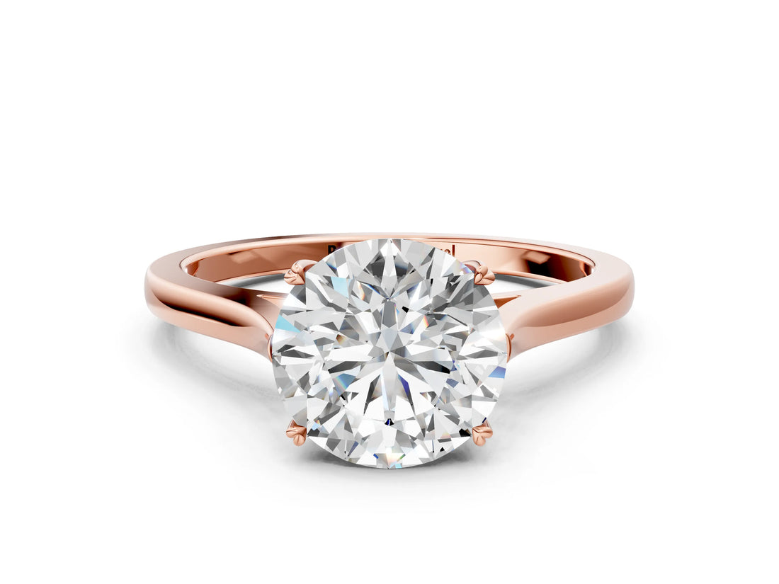 Rose gold Round Solitaire Heart Prong Engagement Ring with Tapered Band_57
