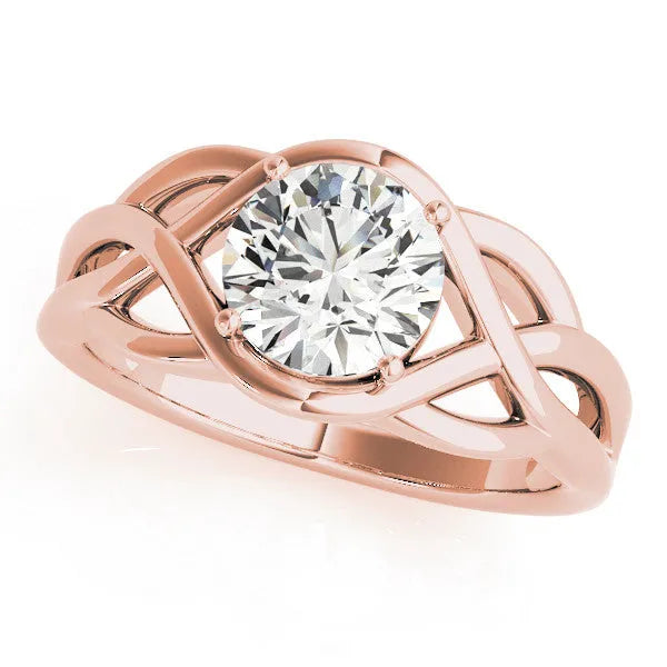 Rose gold Round Solitaire Intertwined Band Prong Setting Ring