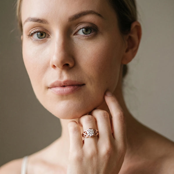 Rose gold Round Solitaire Intertwined Band Prong Setting Ring