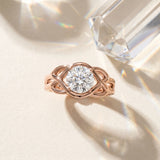 Rose gold Round Solitaire Intertwined Band Prong Setting Ring_16