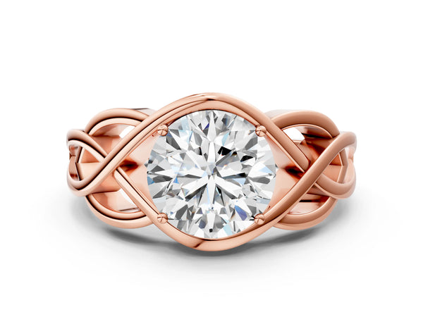 Rose gold Round Solitaire Intertwined Band Prong Setting Ring