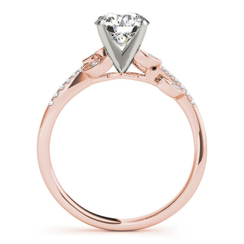 Rose gold Round Solitaire Leaf-Inspired Diamond Ring with Pavé Band and Four-Prong Setting 2