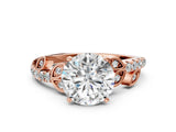 Rose gold Round Solitaire Leaf-Inspired Diamond Ring with Pavé Band and Four-Prong Setting_25
