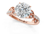 Rose gold Round Solitaire Leaf-Inspired Diamond Ring with Pavé Band and Four-Prong Setting_26