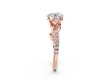 Rose gold Round Solitaire Leaf-Inspired Diamond Ring with Pavé Band and Four-Prong Setting_27