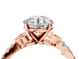 Rose gold Round Solitaire Leaf-Inspired Diamond Ring with Pavé Band and Four-Prong Setting_29