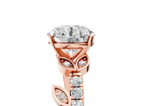 Rose gold Round Solitaire Leaf-Inspired Diamond Ring with Pavé Band and Four-Prong Setting_30