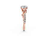 Rose gold Round Solitaire Leaf-Inspired Diamond Ring with Pavé Band and Four-Prong Setting_6