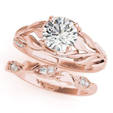 Rose gold Round Solitaire Leaf-Inspired Engagement Ring with Prong Setting 1