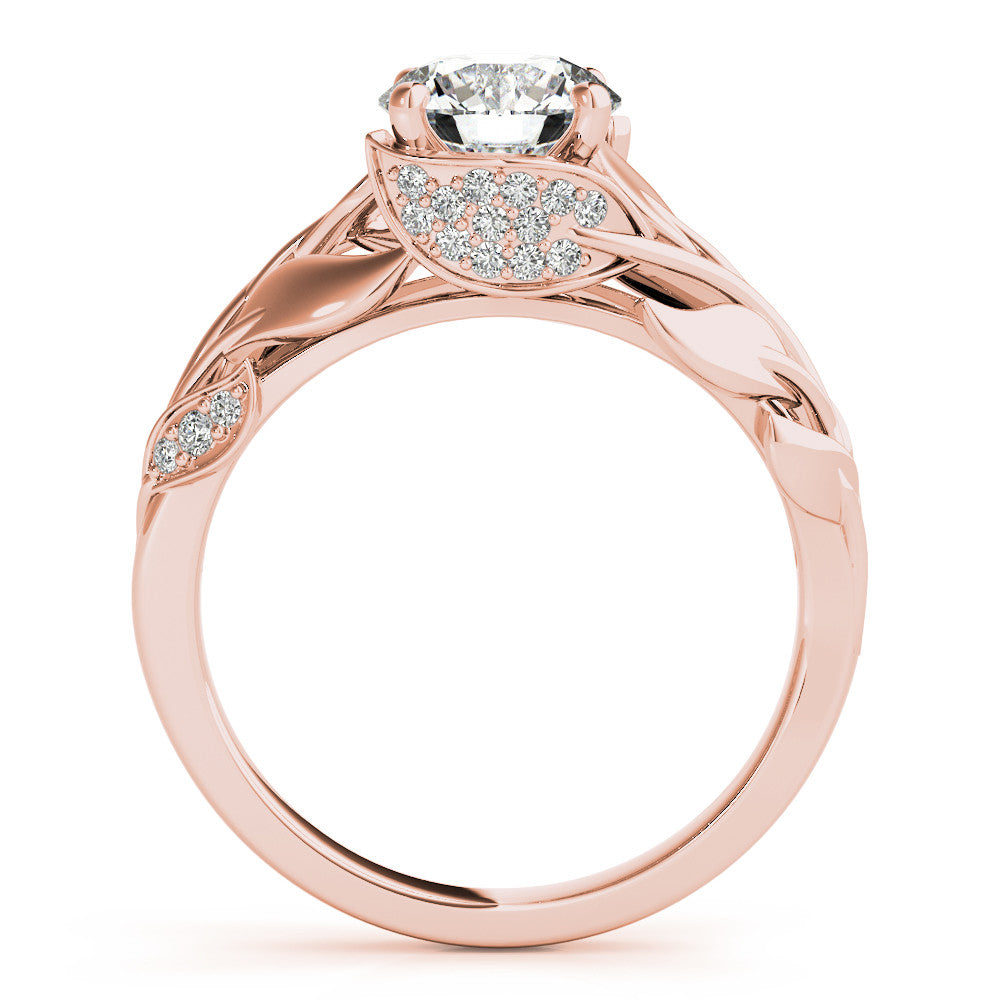 Rose gold Round Solitaire Leaf-Inspired Engagement Ring with Prong Setting 2