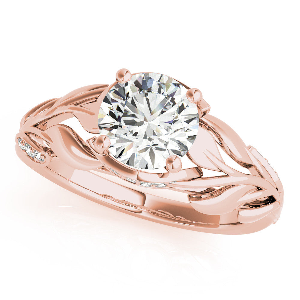 Rose gold Round Solitaire Leaf-Inspired Engagement Ring with Prong Setting