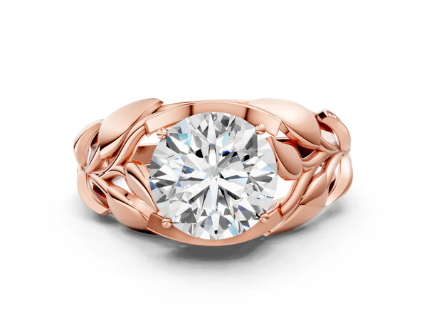 Rose gold Round Solitaire Leaf-Inspired Engagement Ring with Prong Setting