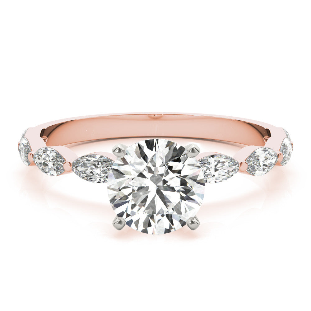 Rose gold Round Solitaire Marquise Side Stone Prong Setting Ring 1