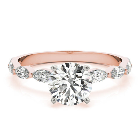 Rose gold Round Solitaire Marquise Side Stone Prong Setting Ring 1