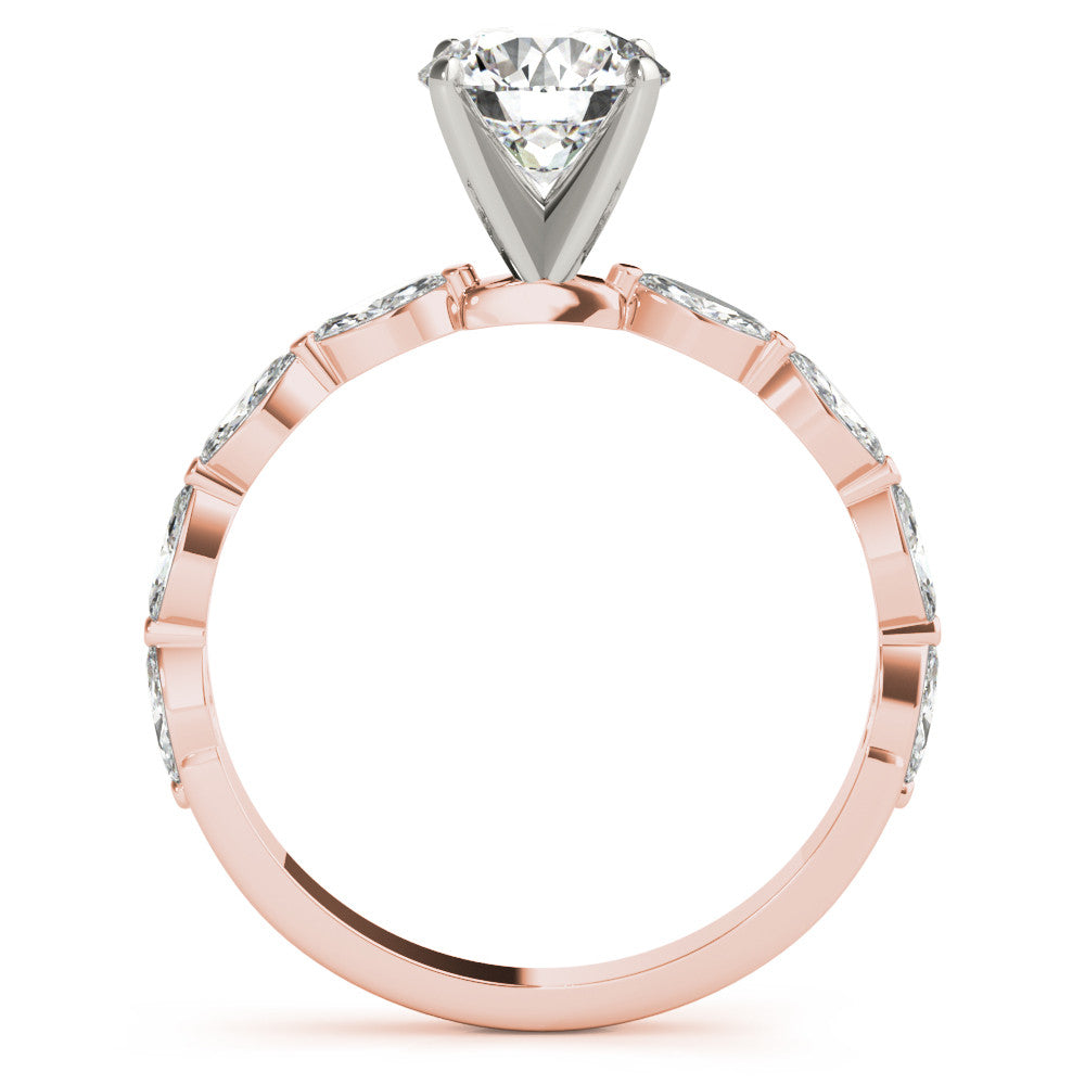 Rose gold Round Solitaire Marquise Side Stone Prong Setting Ring 2