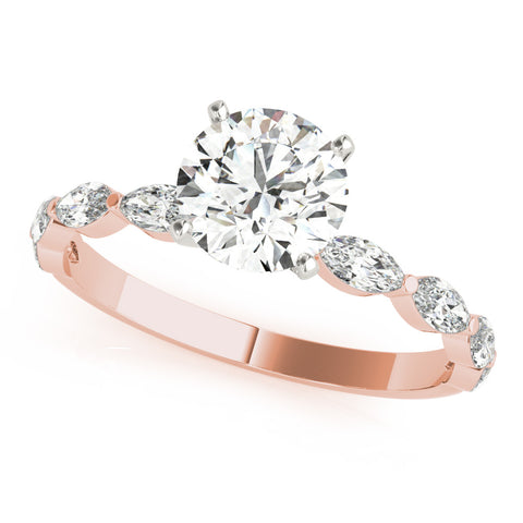 Rose gold Round Solitaire Marquise Side Stone Prong Setting Ring