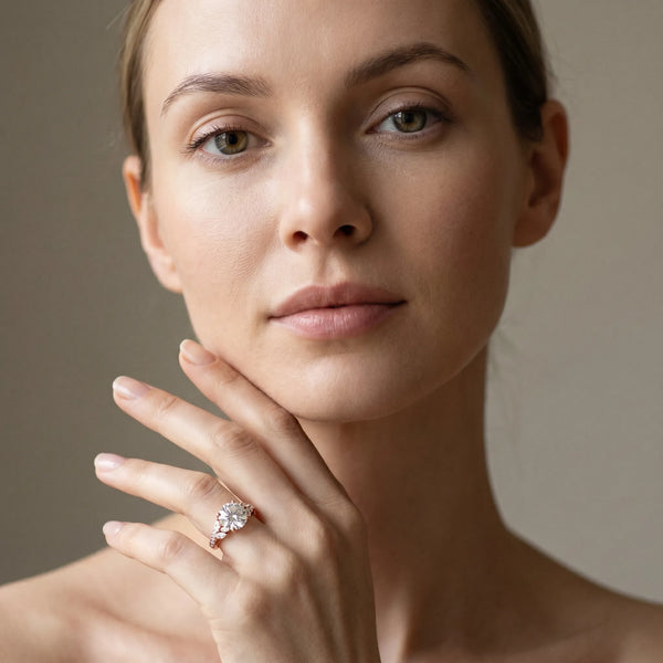 Rose gold Round Solitaire Marquise Twist Band with Six-Prong Setting