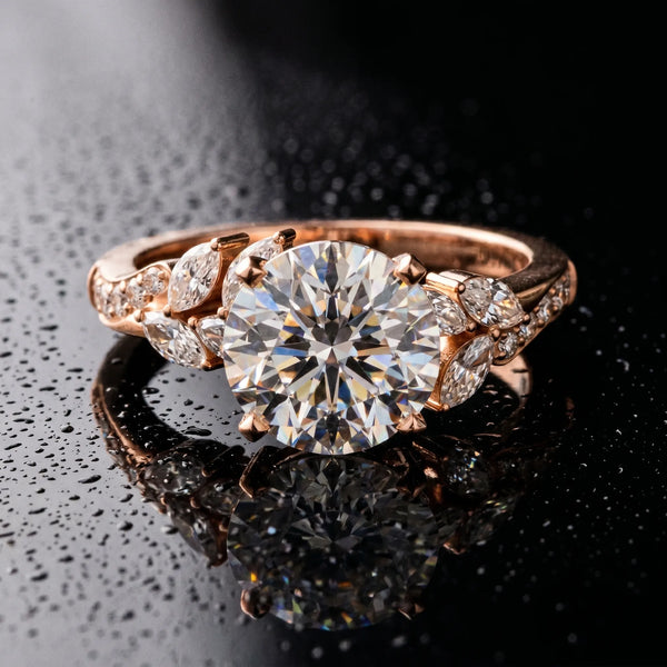 Rose gold Round Solitaire Marquise Twist Band with Six-Prong Setting