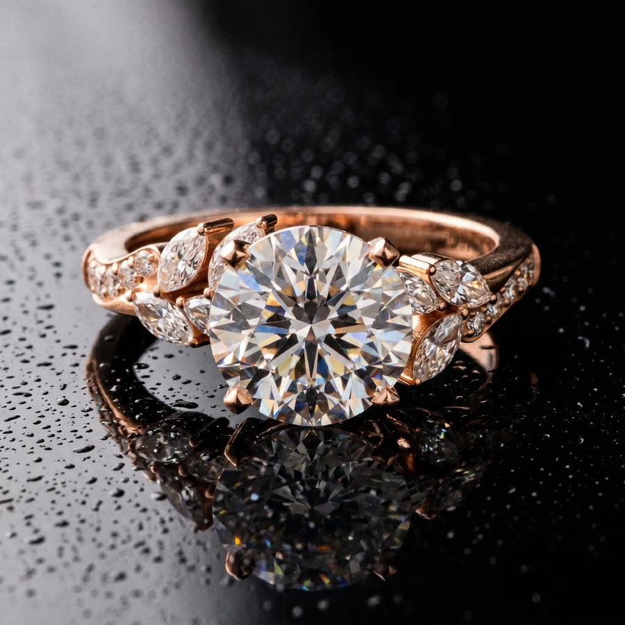 Rose gold Round Solitaire Marquise Twist Band with Six-Prong Setting