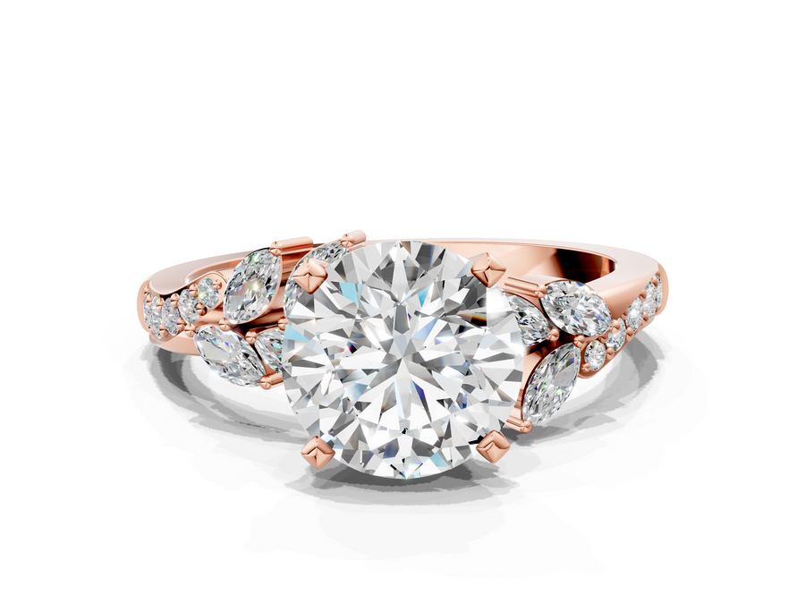Rose gold Round Solitaire Marquise Twist Band with Six-Prong Setting