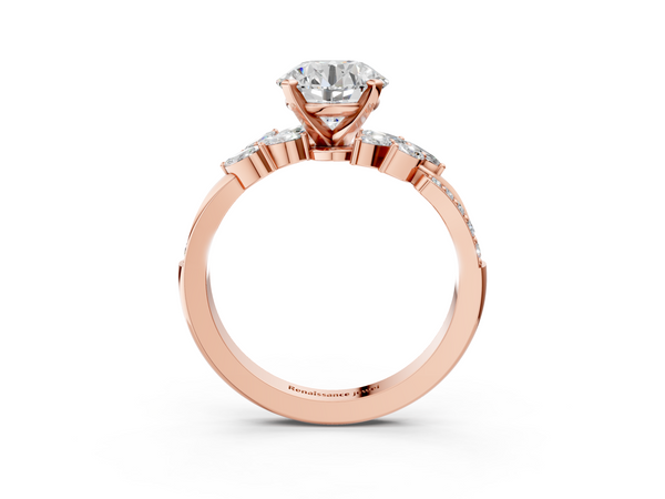 Rose gold Round Solitaire Marquise Twist Band with Six-Prong Setting