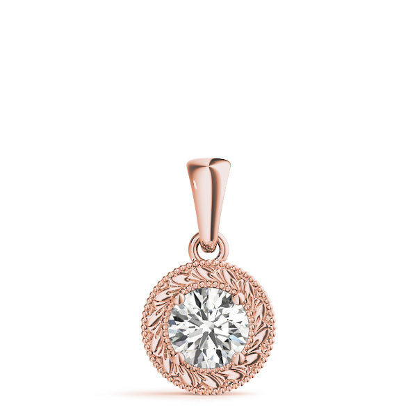 Rose gold Round Solitaire Milgrain Bezel Pendant 1
