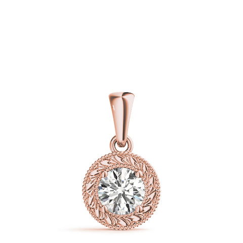 Rose gold Round Solitaire Milgrain Bezel Pendant 1