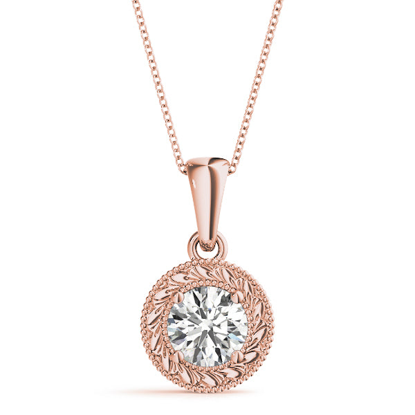Rose gold Round Solitaire Milgrain Bezel Pendant