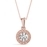 Rose gold Round Solitaire Milgrain Bezel Pendant
