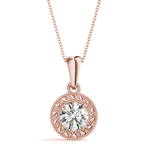 Rose gold Round Solitaire Milgrain Bezel Pendant